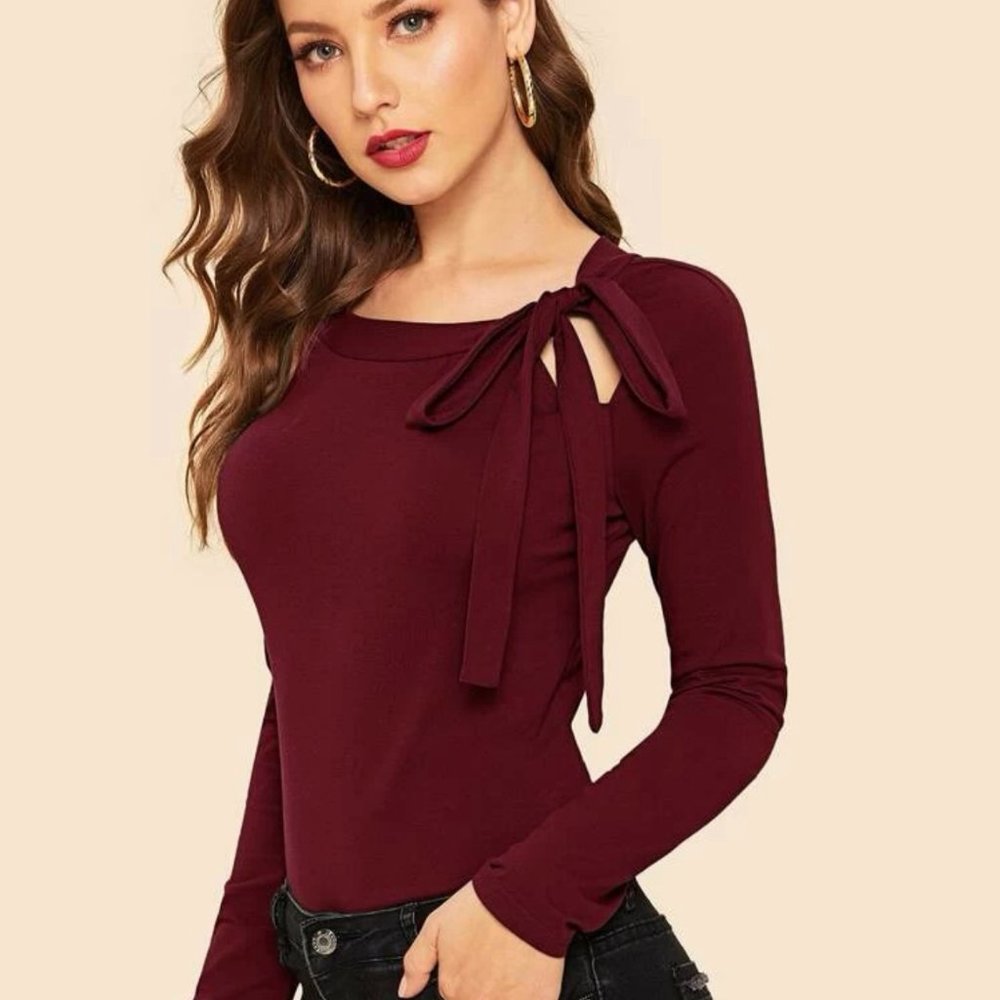 PULLOVER DE MUJER DE MANGAS LARGAS DE COLOR ROJO SIZES L